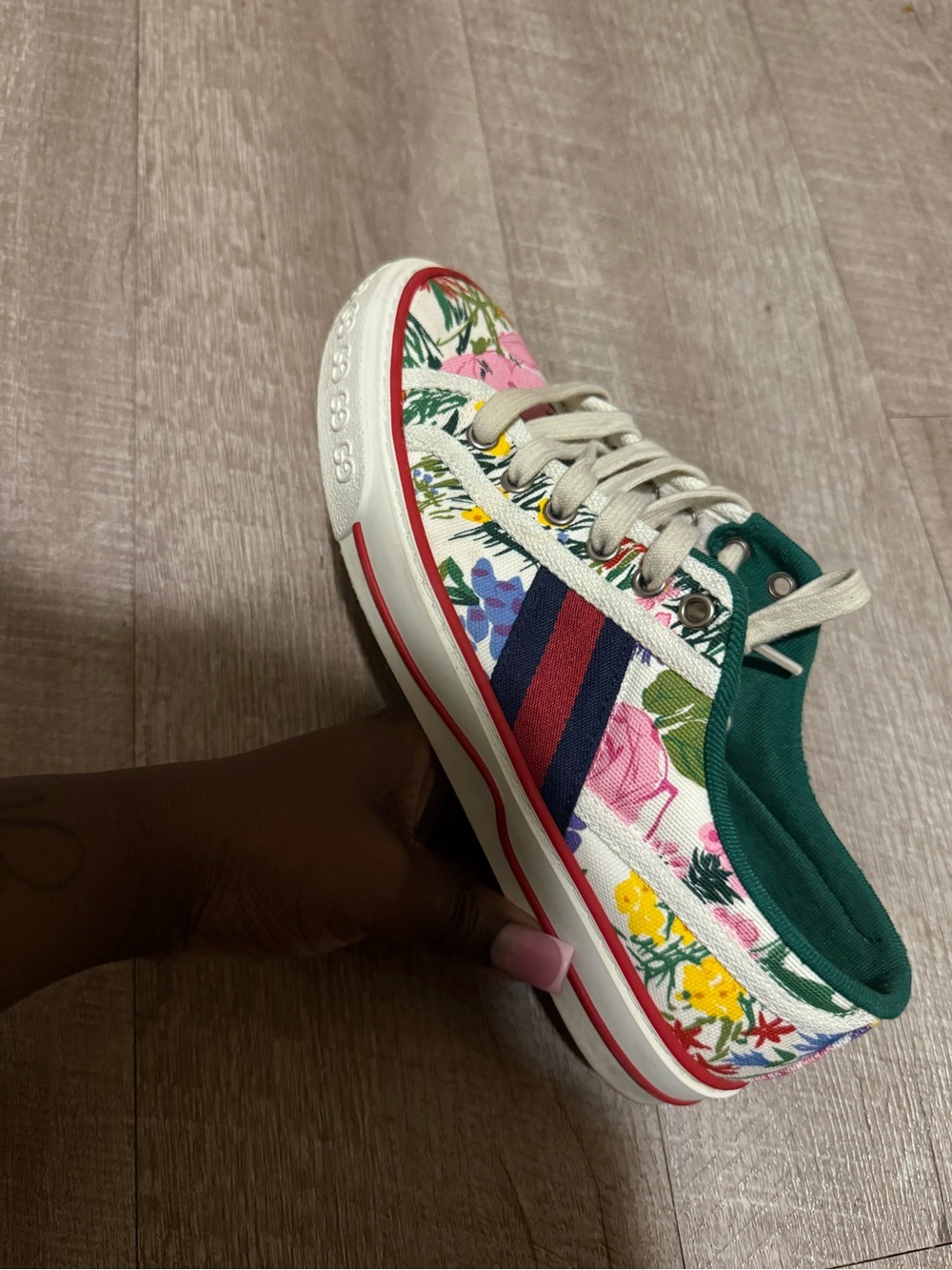 Gucci Kids Floral Canvas Sneakers in Green, Cream and Multicolor - Picture 12 of 12